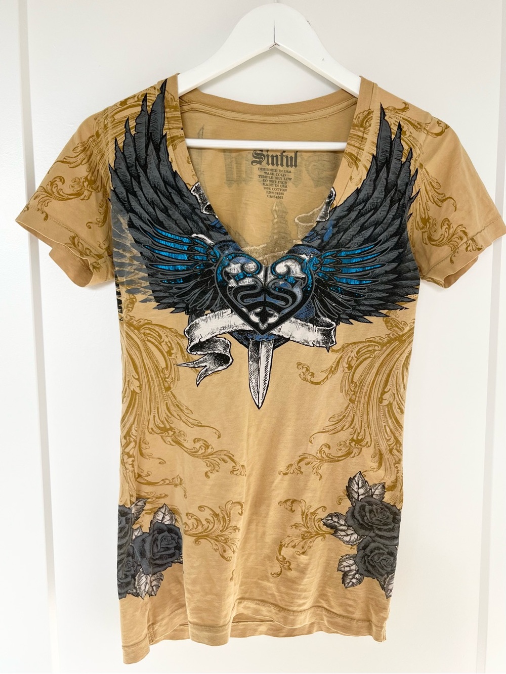 Sinful By Affliction Truth Love Forever Women S Yellow Biker Y2K Gothic T Shirt